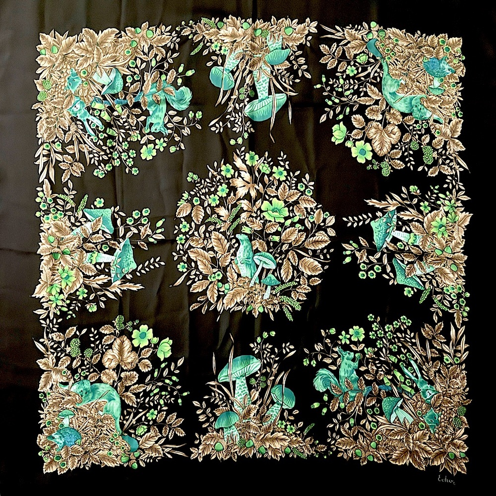 Vintage Echo Silk Print Mushroom Scarf